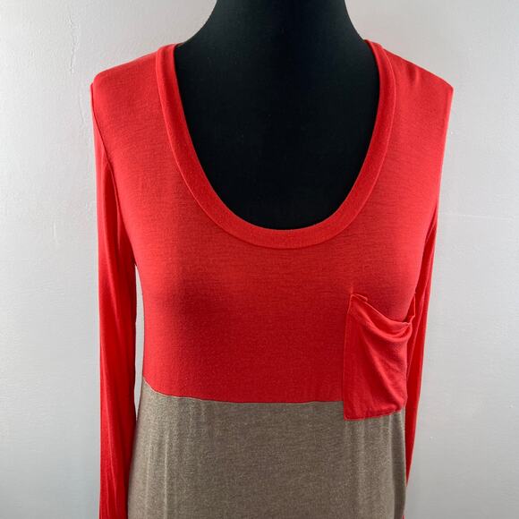 ANTHROPOLOGIE BORDEAUX Orange Brown Colorblock Long Sleeve Tee with Pocket S M ? - Picture 3 of 10